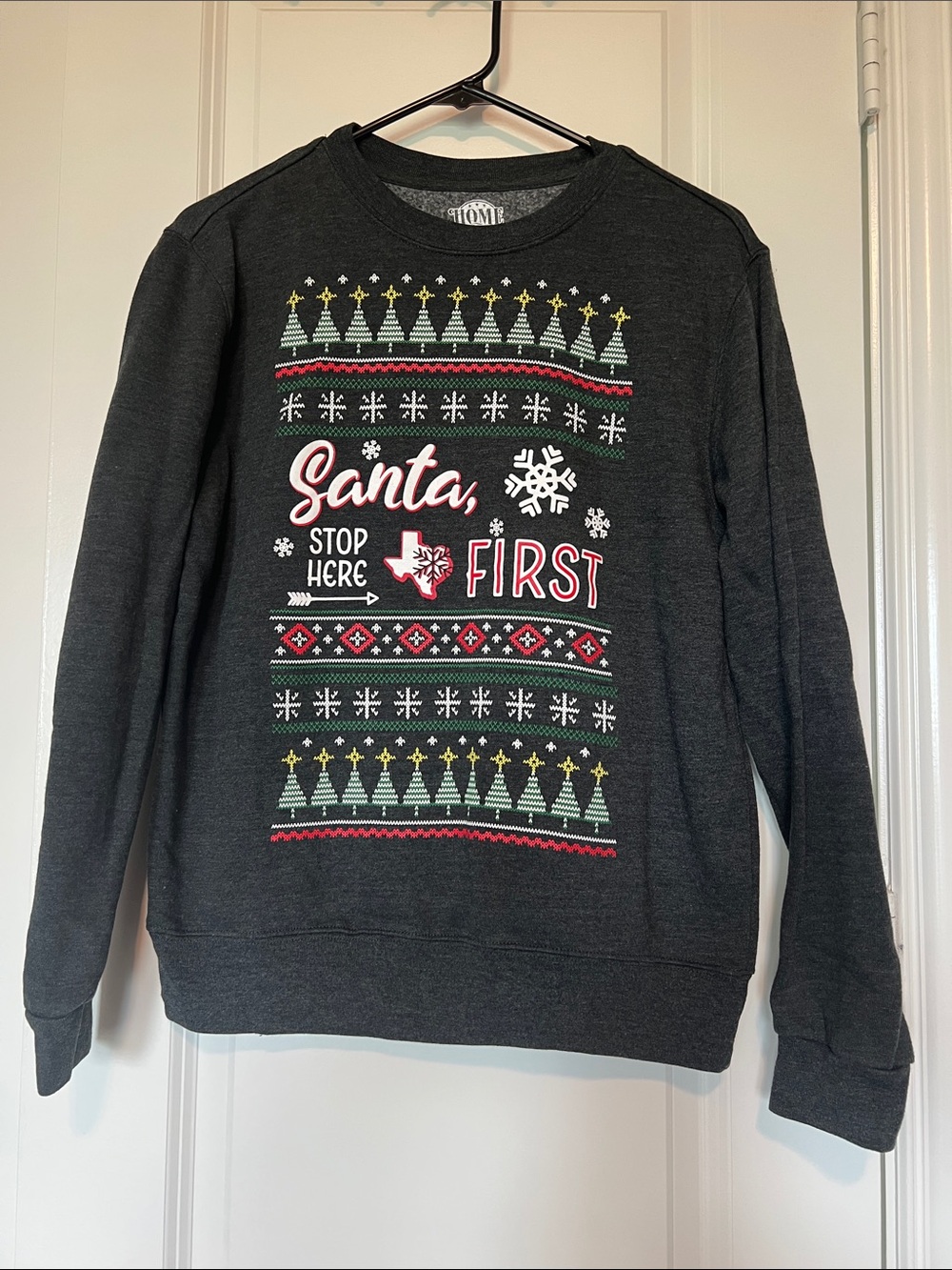 Holiday Graphic Sweatshirt - Dark Gray Santa 'First' Design